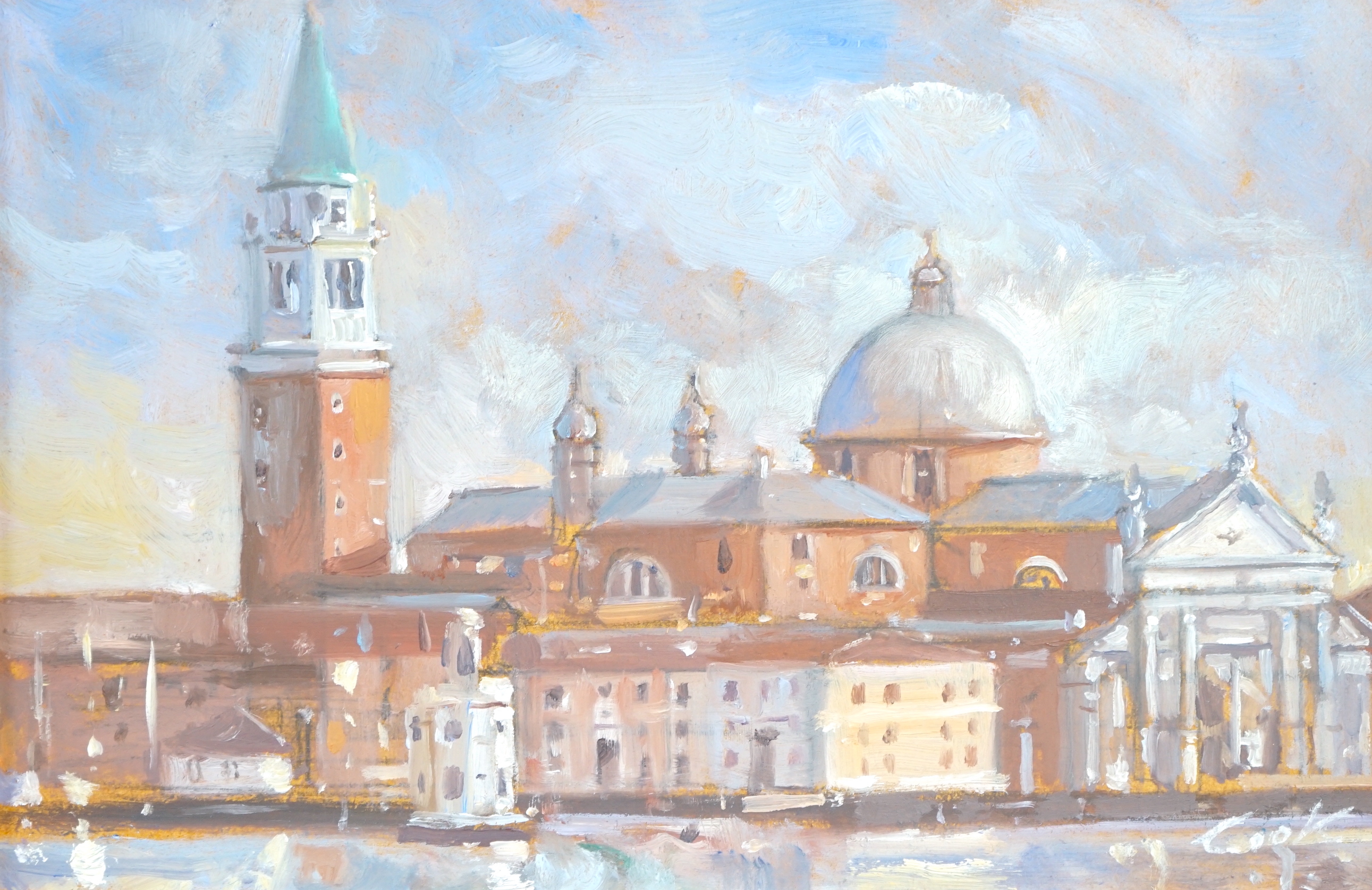 Stephen T. Cook, oil on board, Santa Maria Della Salute, Venice, signed, inscribed gallery label verso, 14.5 x 22cm
